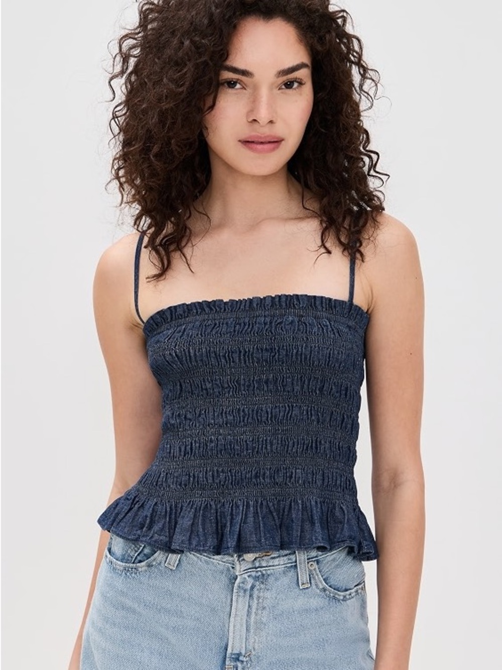 Madewell Denim Navy Smocked Ruffle Hem Cami - Size XXL